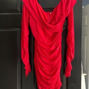 SHEIN Red Sparkling Long Sleeve Dress